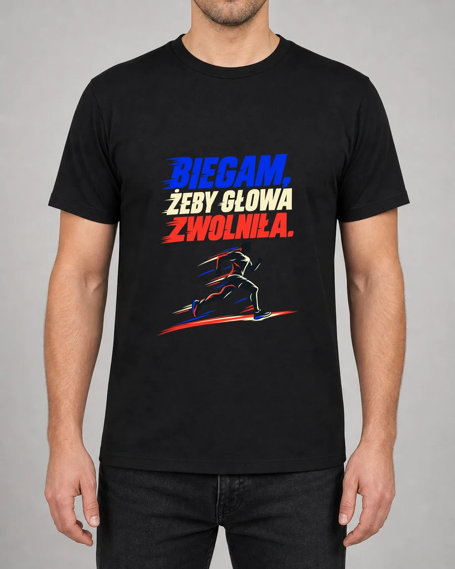 Koszulka z nadrukiem Biegam, żeby głowa zwolniła